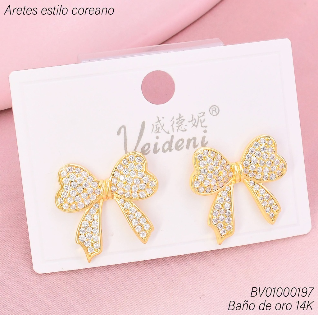 ARETES BAÑO DE ORO 14K. LAZO ZIRC. EH-4296 (VEI080926)