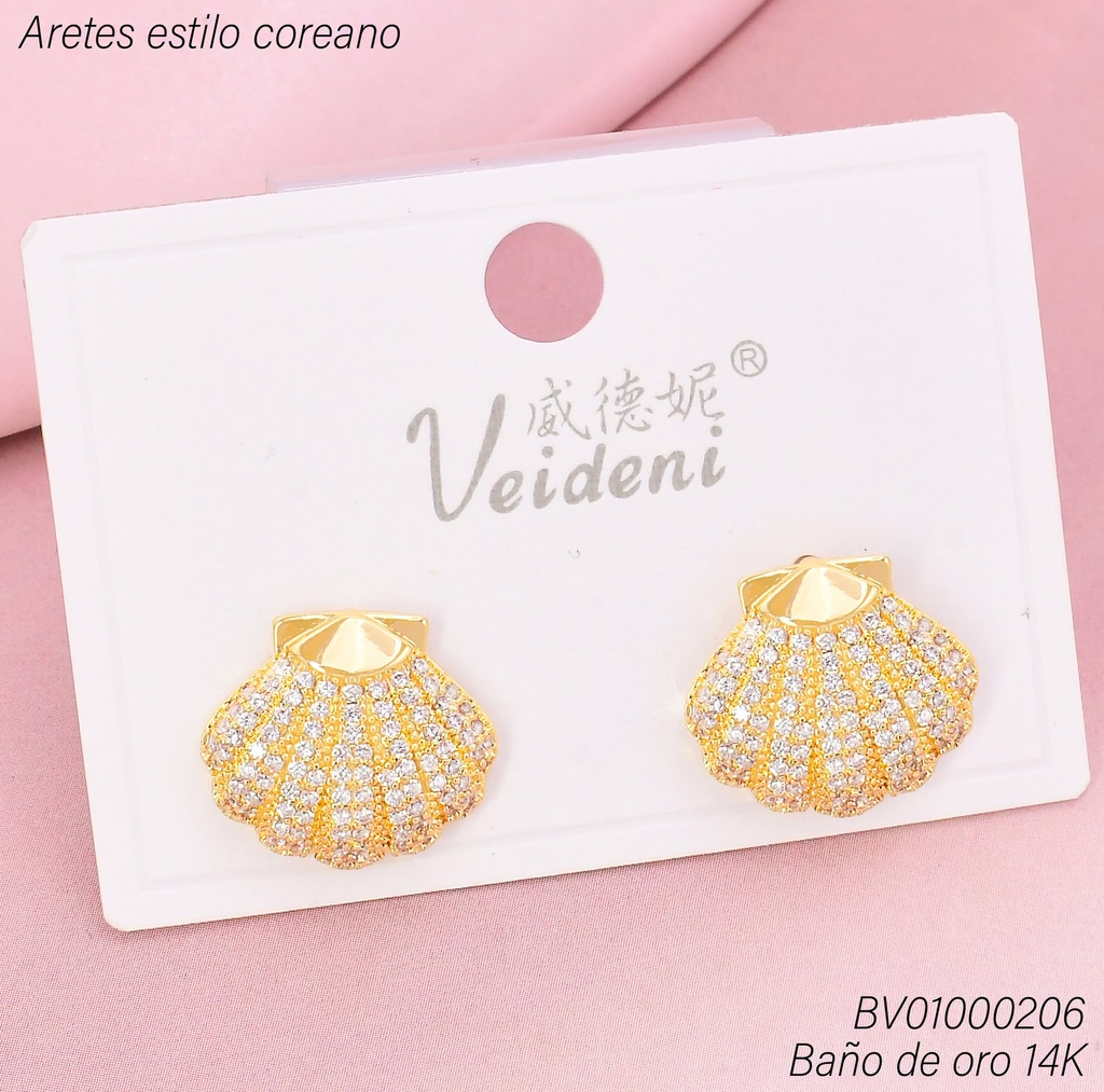 ARETES BAÑO DE ORO 14K.OSTRA ZIRC.  EH-4270 (VEI080926)