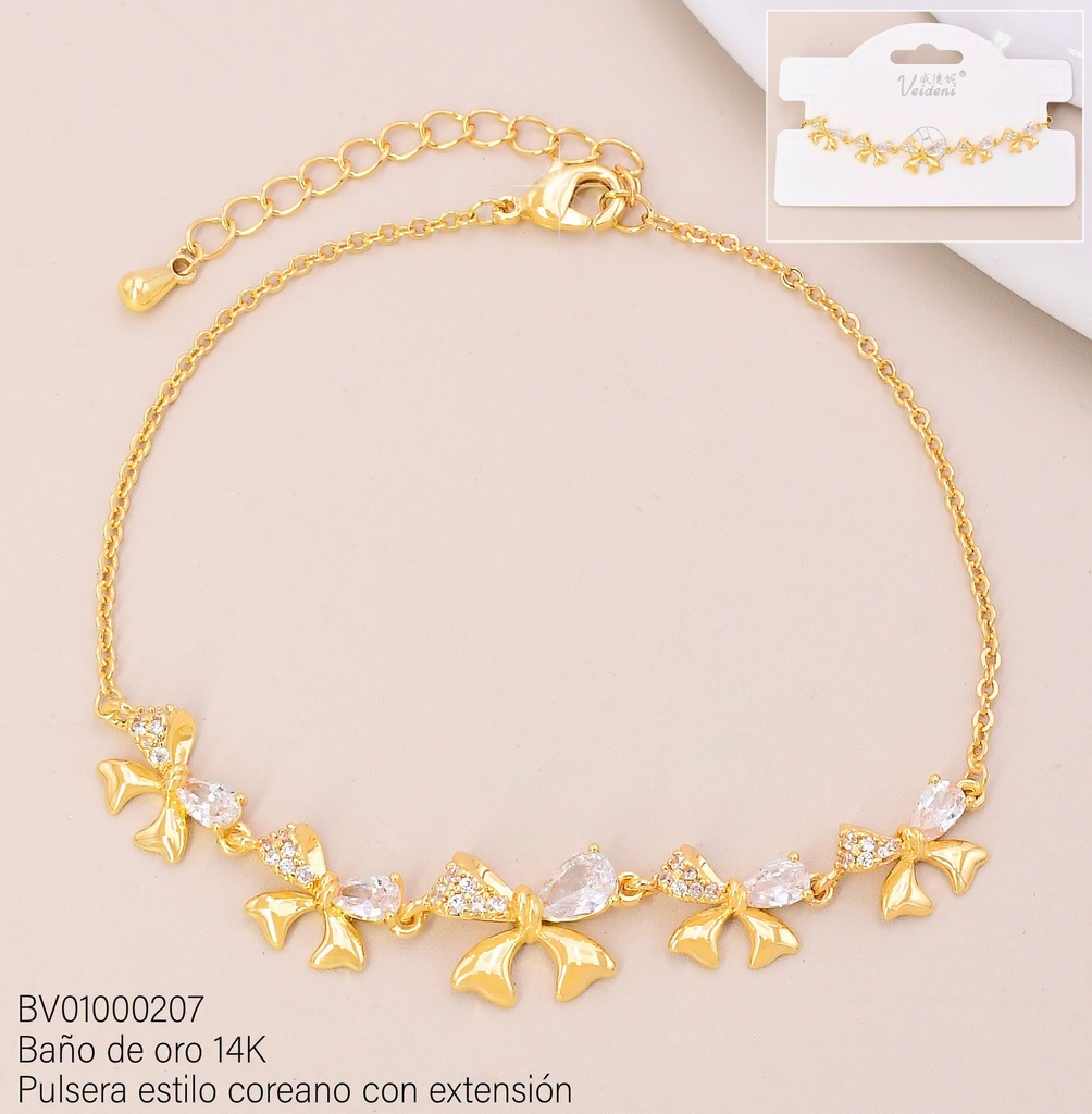 PULSERA BAÑO DE ORO 14K. LAZOS DOR-ZIRC.SL-0471 (VEI080926)