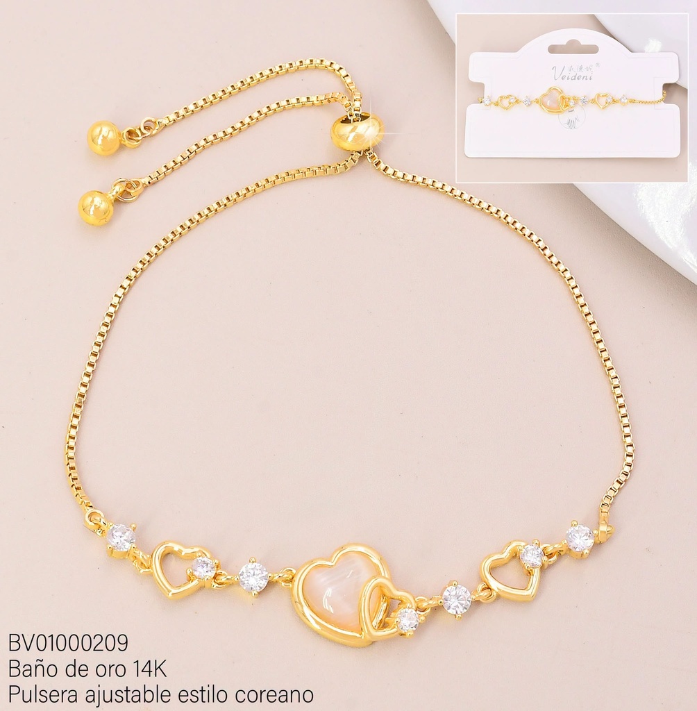 PULSERA BAÑO DE ORO 14K. CORAZON BEIGE-CROQUIS SL-0534 (VEI080926)