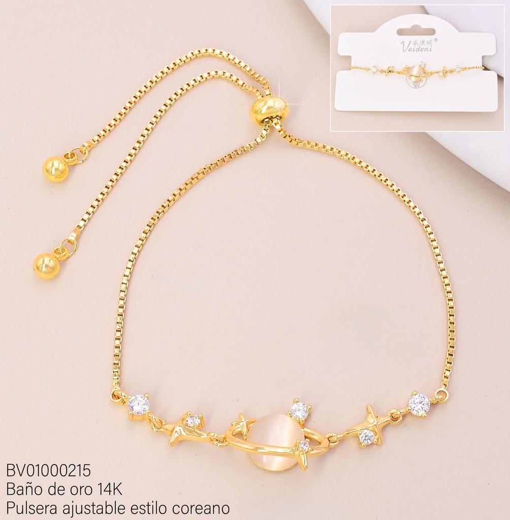 PULSERA BAÑO DE ORO 14K. SATURNO C/ZIRC. SL-0523 (VEI080926)