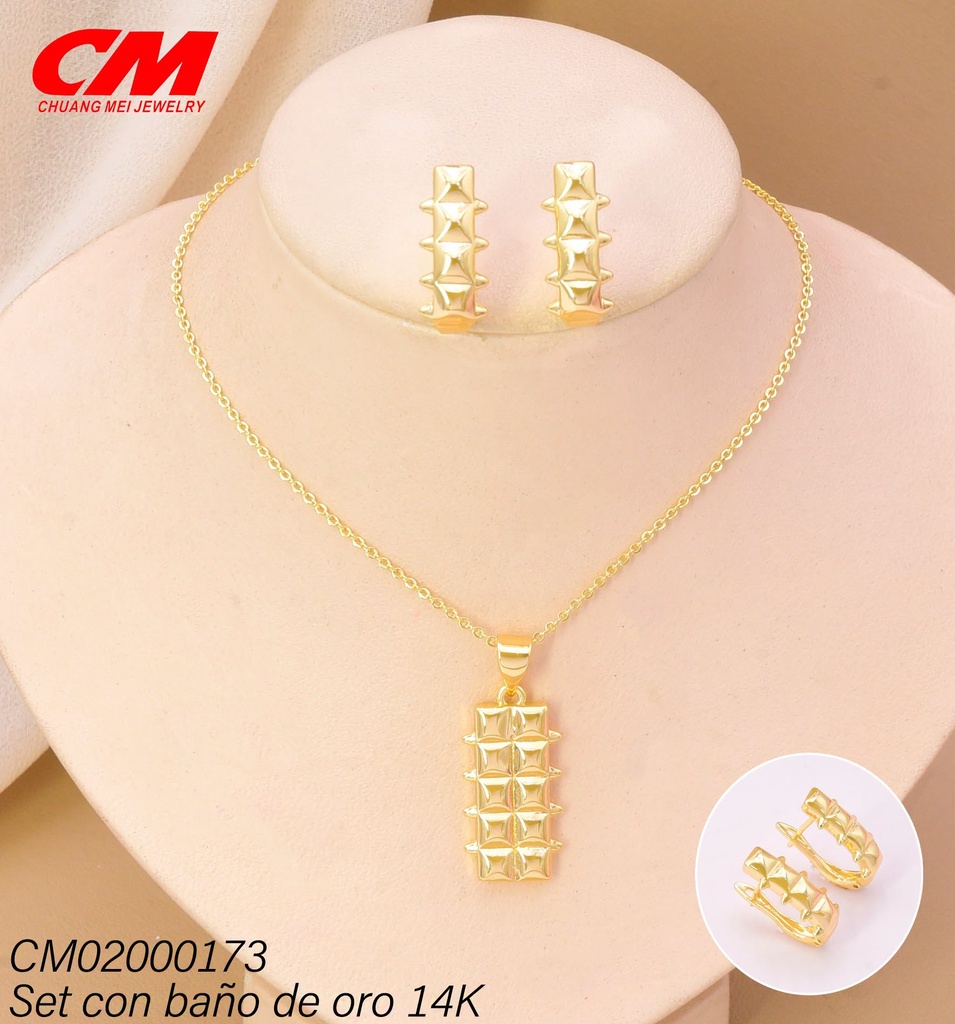 SET BAÑO DE ORO BAÑO DE ORO 14K.  RECT. CUADROS GRAB. AT-01690001 (27A)