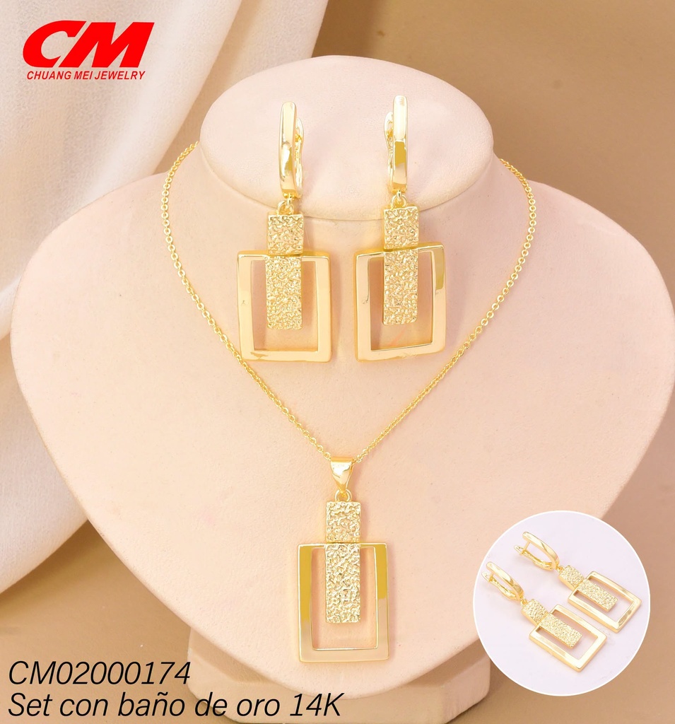 SET BAÑO DE ORO BAÑO DE ORO 14K.  RECT. LISO/CORRUGADO (27A)