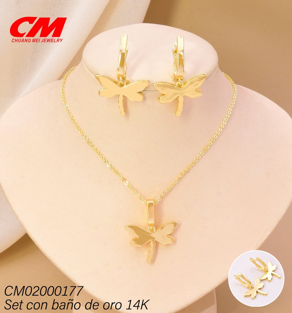 SET BAÑO DE ORO BAÑO DE ORO 14K. MARIPOSA LISA AT-01580001 (27A)