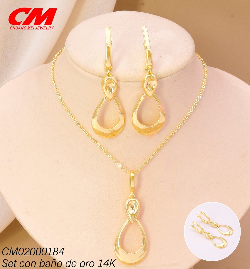 SET BAÑO DE ORO BAÑO DE ORO 14K. GOTA INVERTIDA/CROQUI GOTA A T-01900001 (27A)