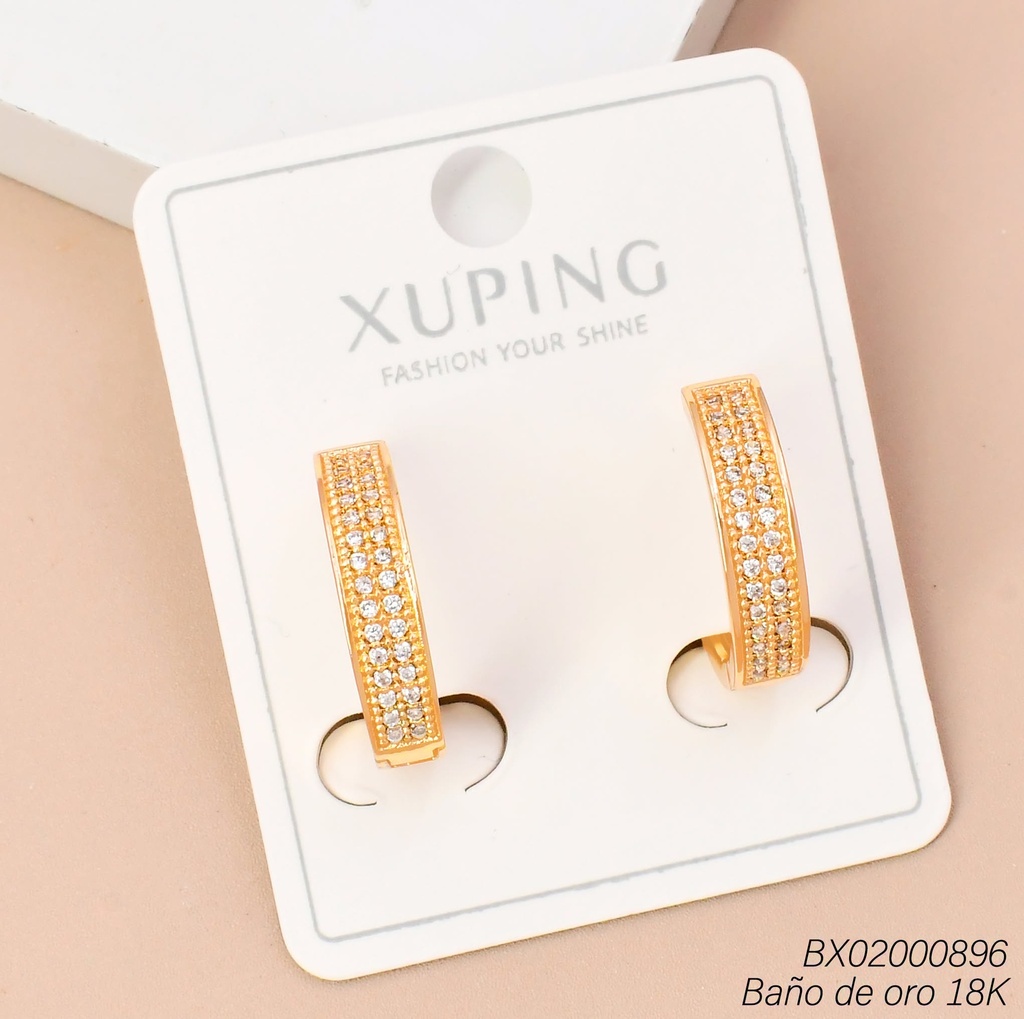 ARETES BAÑO DE ORO 18K. HUGGIES 2 LINEAS ZIRC.(XL230926)