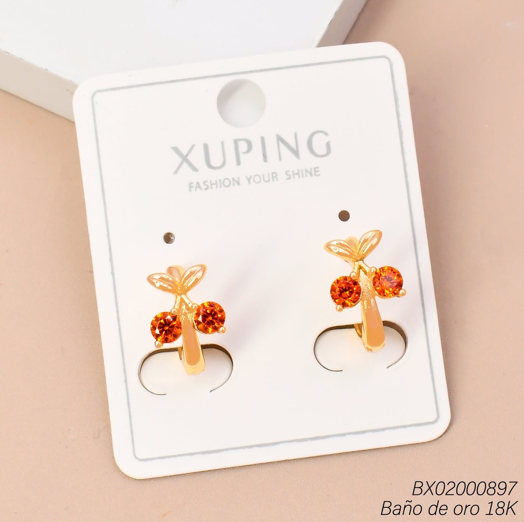 ARETES BAÑO DE ORO 18K. HUGGIES CEREZA (XL230926)