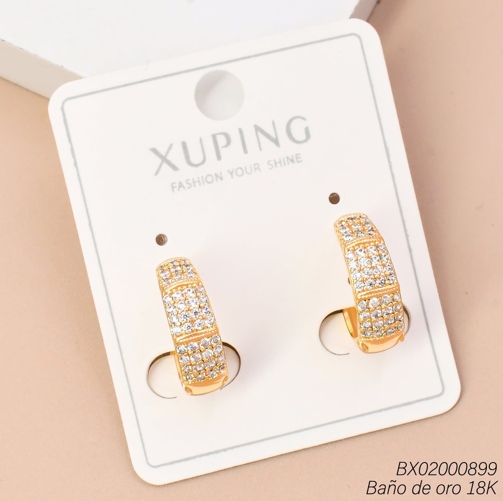 ARETES BAÑO DE ORO 18K. HUGGIES SECCIONADA ZIRC. (XL230926)