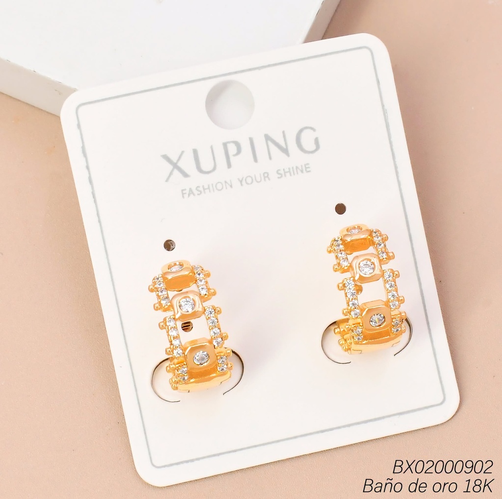 ARETES BAÑO DE ORO 18K. CUADROS ZIRC. (XL230926)