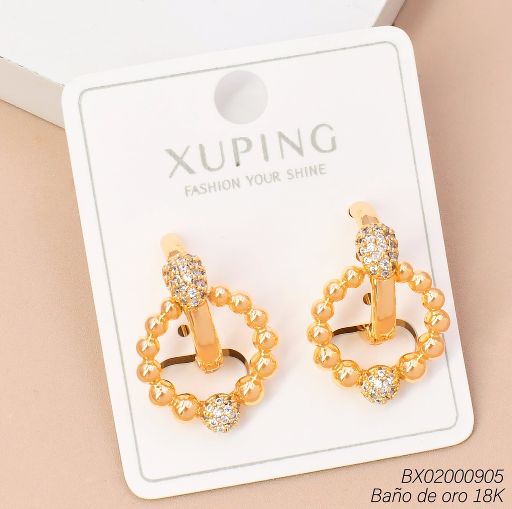 ARETES BAÑO DE ORO 18K. HUGGIES CIRC. PELOTITAS LISAS/ZIRC. (XL230926)
