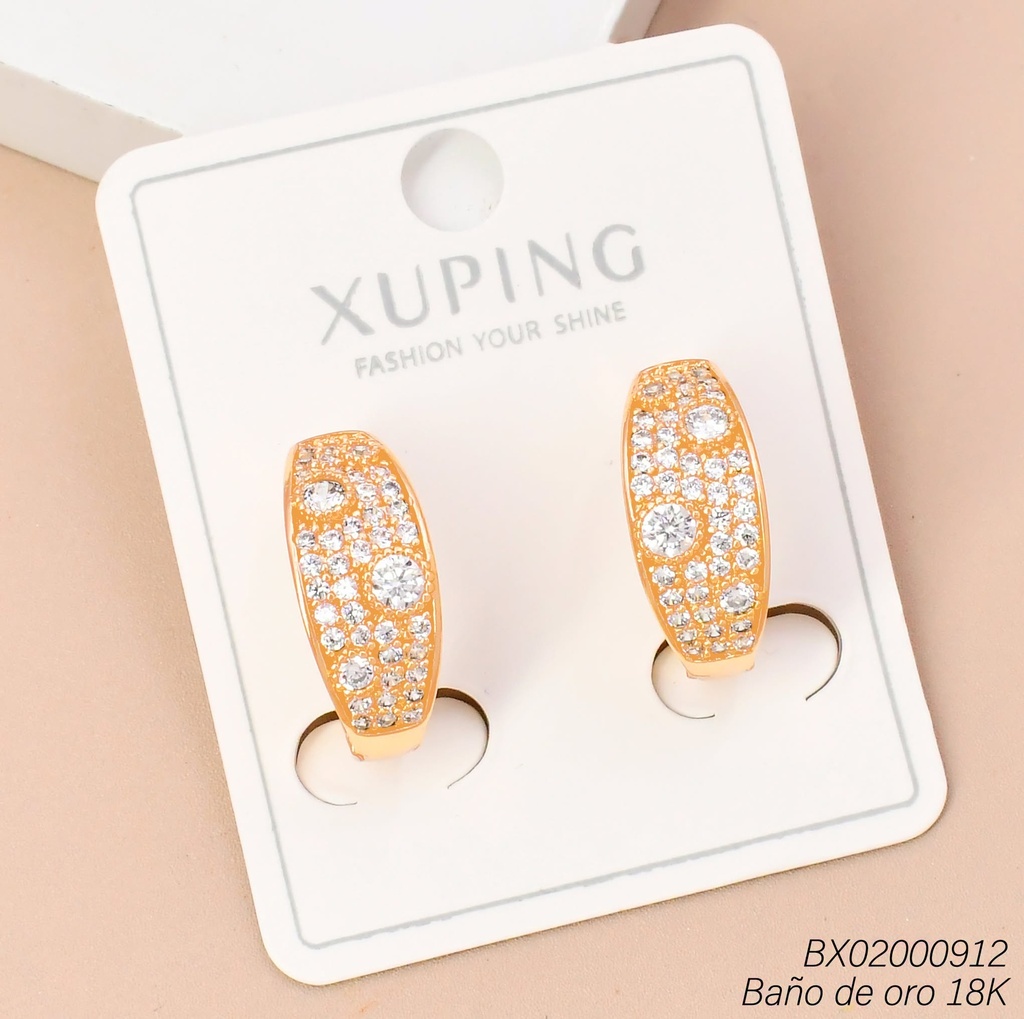 ARETES BAÑO DE ORO 18K. FRANJA ANCHA ZIRC. (XL230926)