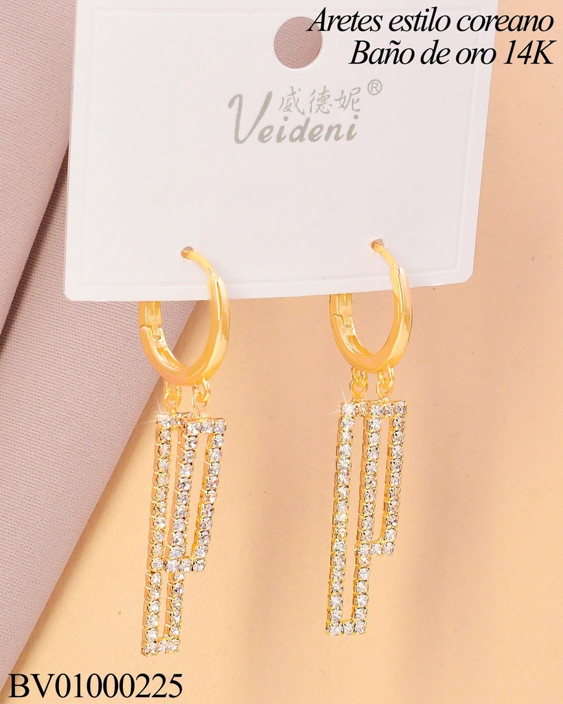 ARETES HUGGIES LARGOS BAÑO DE ORO 14K.RECT.VERT.ZIRC.COLGANTES EH-0692 (VEI080926)