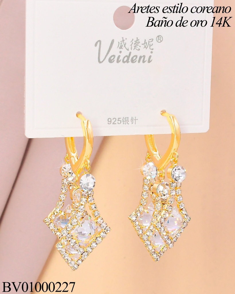 ARETES HUGGIES LARGOS BAÑO DE ORO 14K.GOTA CELESTE ZIRC. EH-2776 (VEI080926)