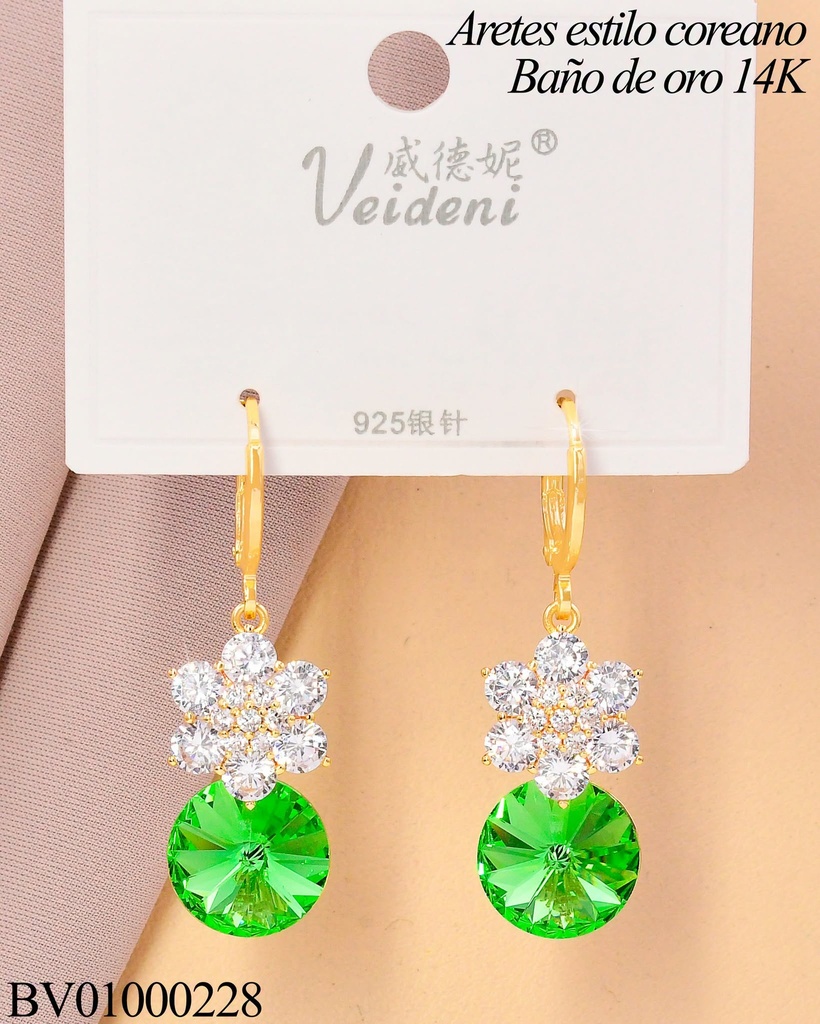 ARETES HUGGIES LARGOS BAÑO DE ORO 14K.GOTA CELESTE ZIRC. EH-2776 (VEI080926)
