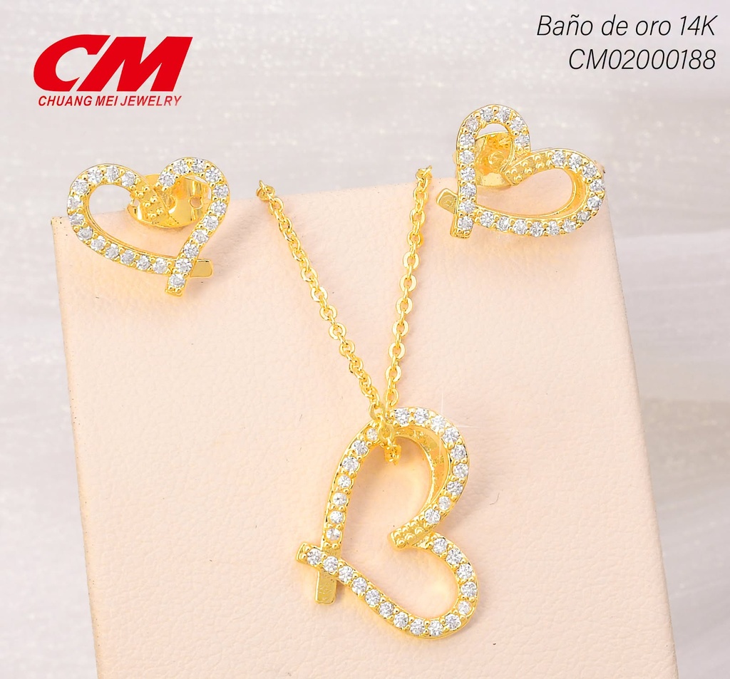 SET BAÑO DE ORO 14K.CORAZON ZIRC.DC-34180006 (27A)