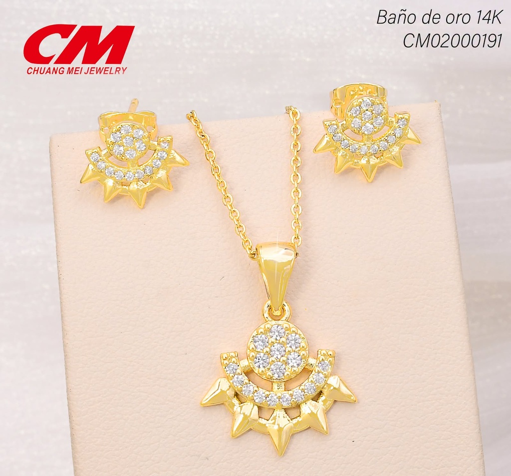 SET BAÑO DE ORO  14K. MEDIO SOL/MEDIA LUNA/CIRC. ZIRC GT-08600001 (27A)