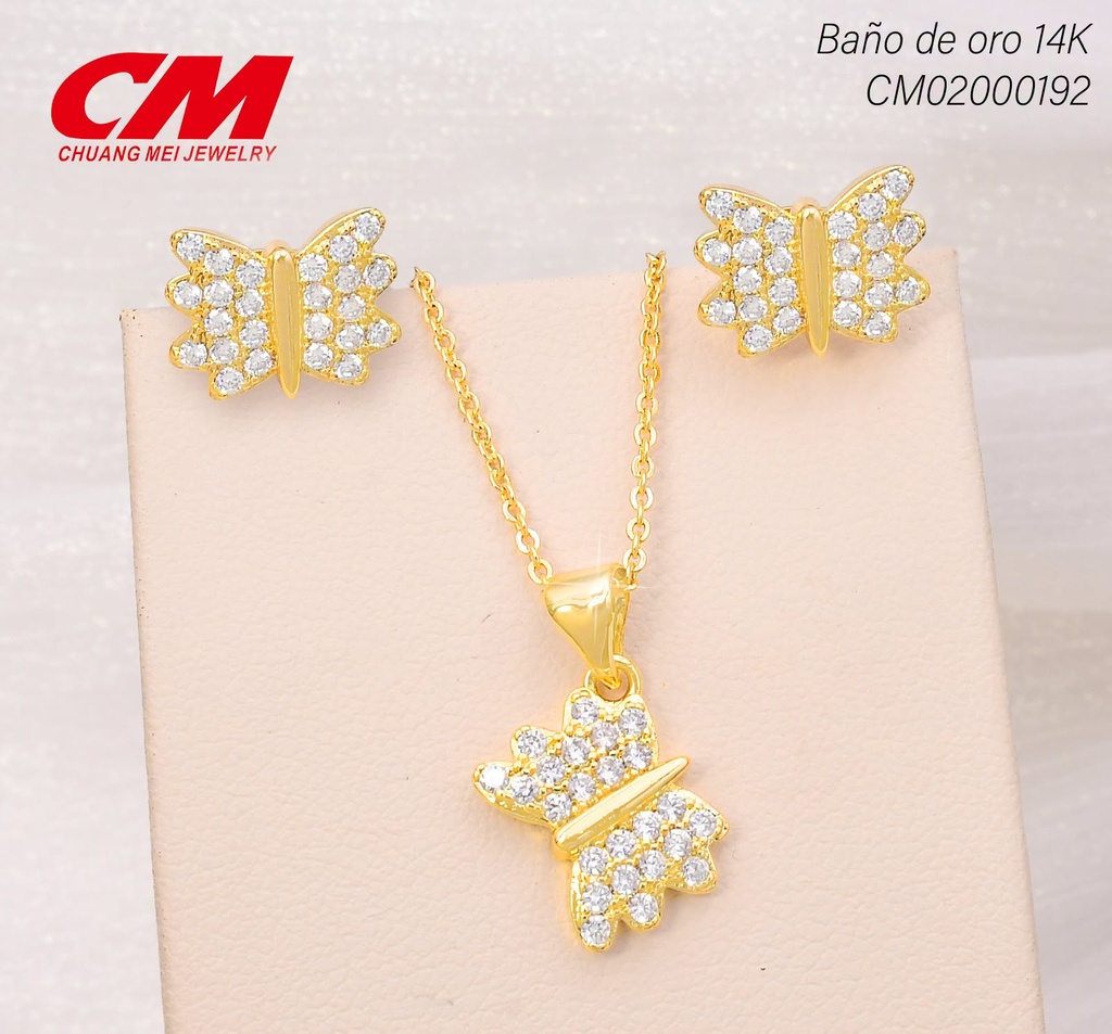 SET BAÑO DE ORO 14K. MARIPOSA ZIRC. GT-0434005 (27A)