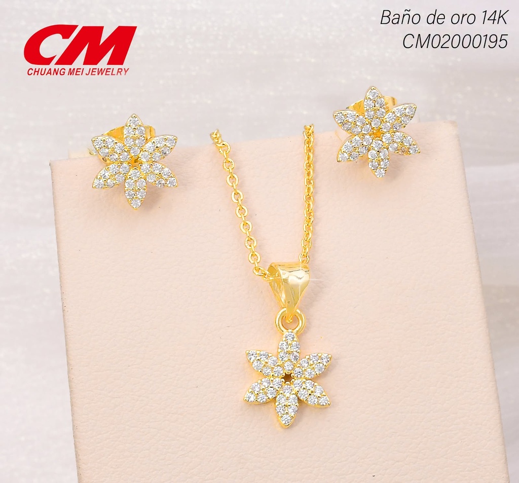 SET BAÑO DE ORO 14K.FLOR ZIRC GT-04430005 (27A)