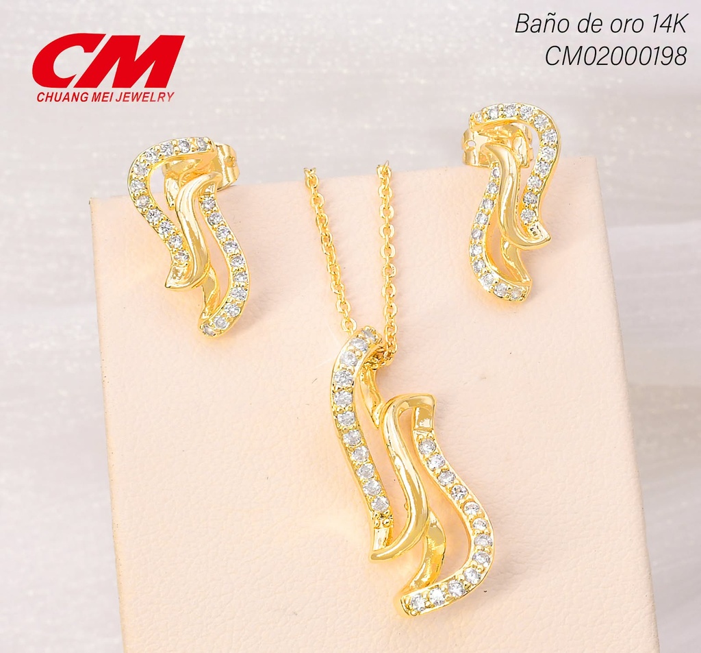 SET BAÑO DE ORO 14K. LINEAS CURVAS ZIRC. GT-02900004 (27A)