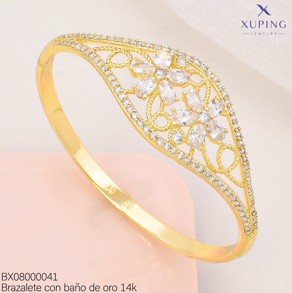 BRAZALETE BAÑO DE ORO 14K. CALADO FLORES ZIRC. X001152976 27AGOS(XP)