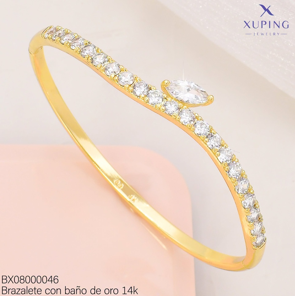 BRAZALETE BAÑO DE ORO 14K. LINEA ZIRC/HOJITA X001301360 27AGOS(XP)