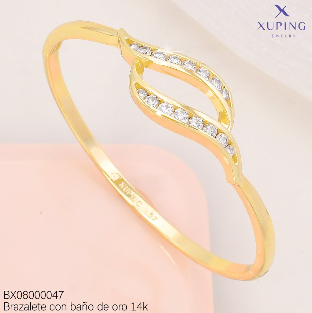 BRAZALETE BAÑO DE ORO 14K. LINEAS CURVAS ZIRC. X001156778 27AGOS(XP)