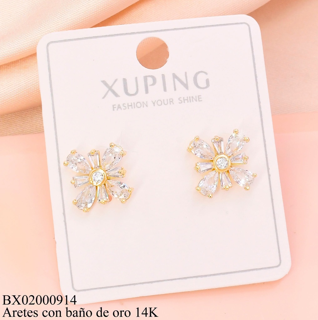 ARETES BAÑO DE ORO 14K. ESTRELLA EN CRUZ ZIRCONIAS (XAG)