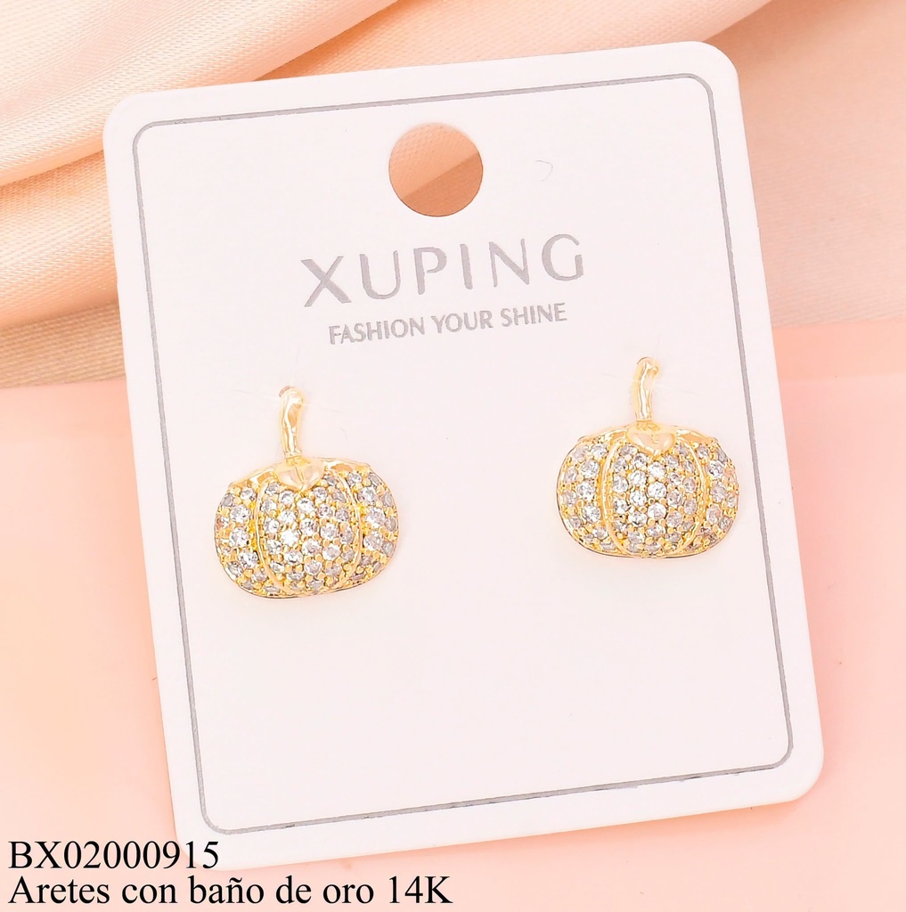 ARETES BAÑO DE ORO 14K.CALABAZA ZIRCONIAS (XAG)