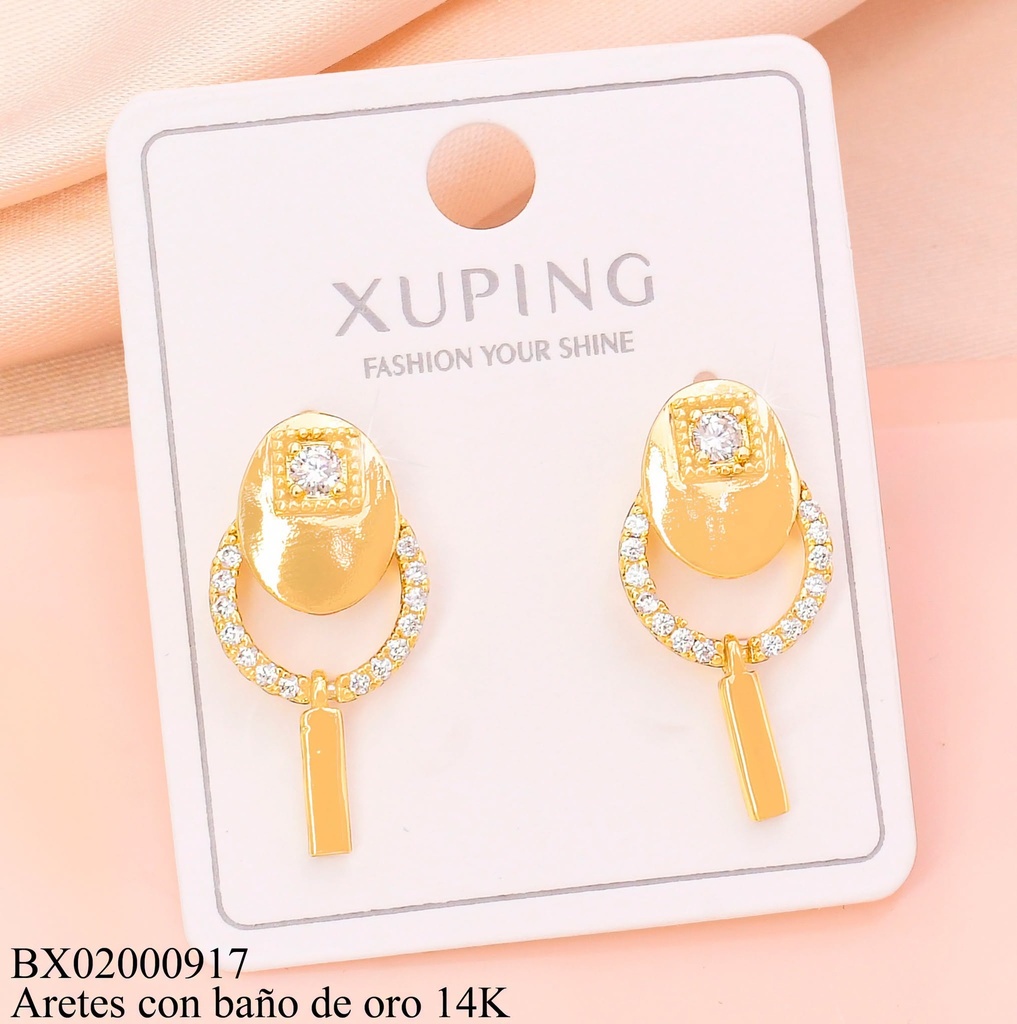 ARETES BAÑO DE ORO 14K.RAQUETAS CUADRO-ZIRCONIAS (XAG)