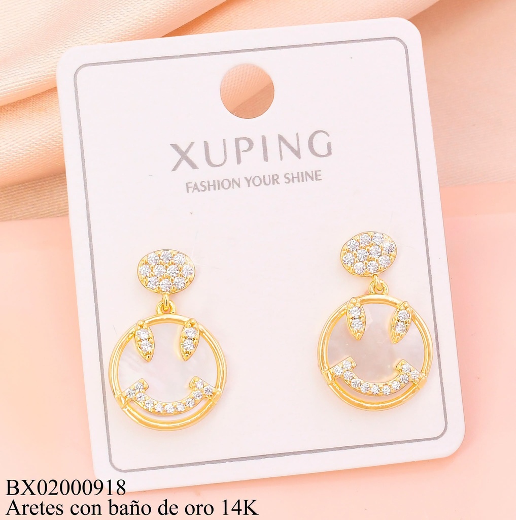 ARETES BAÑO DE ORO 14K.CARITA NACAR C/ZIRC.(XAG)