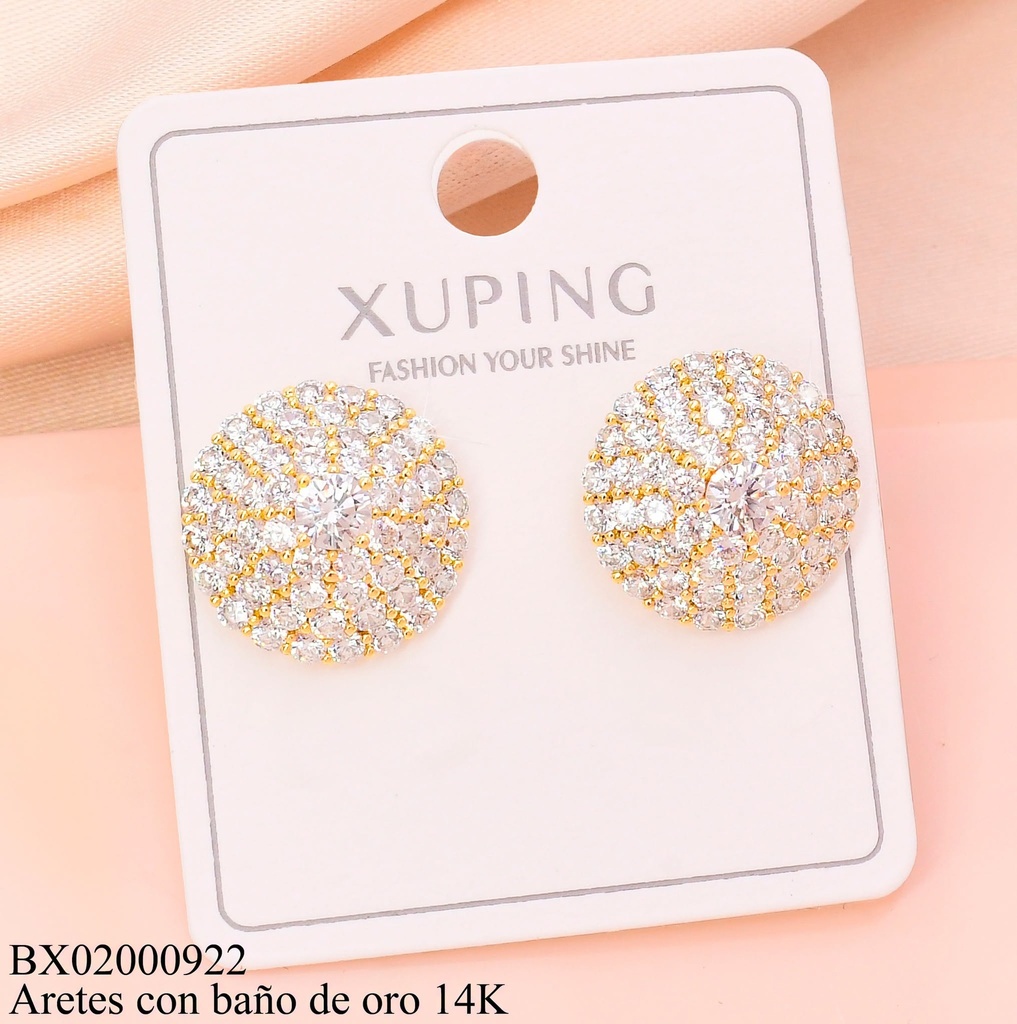 ARETES BAÑO DE ORO 14K.CONO DOMO ZIRCONIAS (XAG)