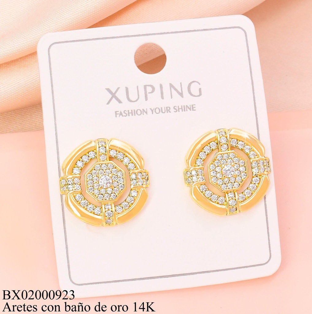 ARETES BAÑO DE ORO 14K.RD.ZIRCONIA EN CRUZ (XAG)