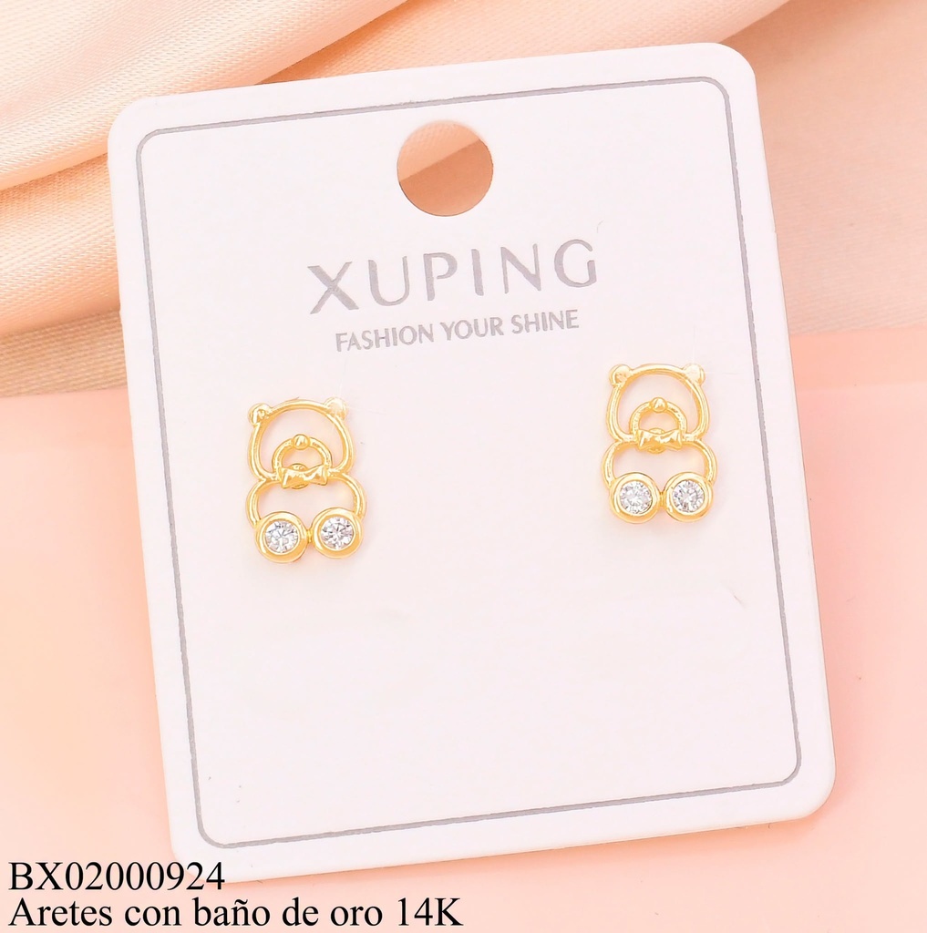 ARETES BAÑO DE ORO 14K.CROQUI OSITOS C/ZIRC.(XAG)