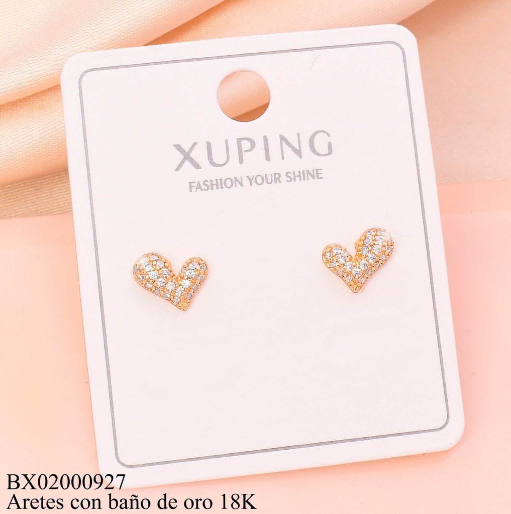 ARETES BAÑO DE ORO 18K. CORAZON PQ.ZIRC. (XL230926)