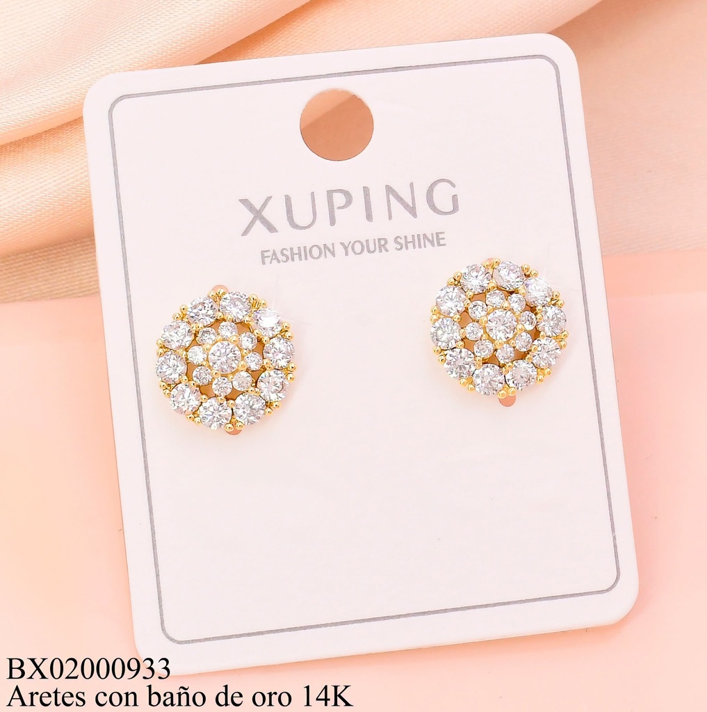 ARETES BAÑO DE ORO 14K.RD.PQ ZIRCONIAS (XP)