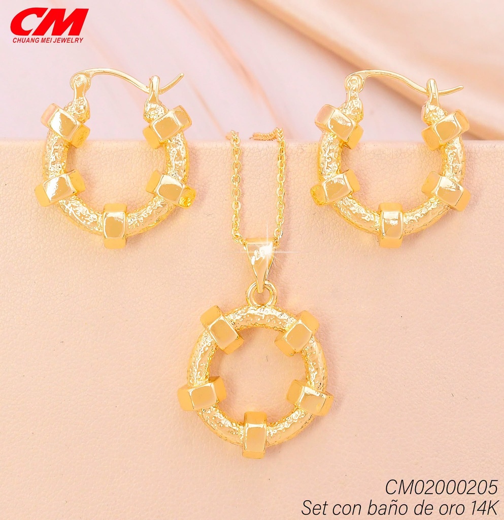 SET BAÑO DE ORO 14K. CIRC. CORRUGADO /SECCIONADO AT-01620001 (27A)