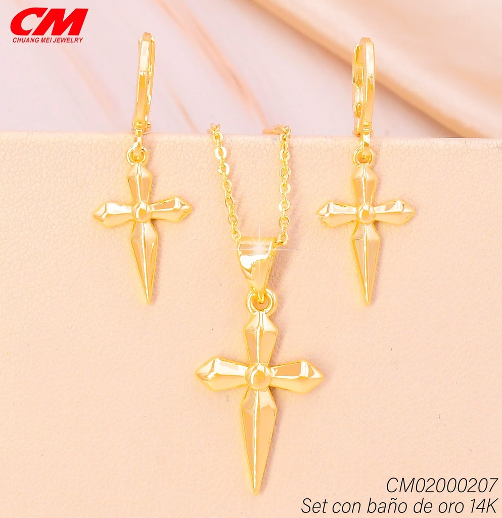 SET BAÑO DE ORO 14K. CRUZ AT-01290001 (27A)