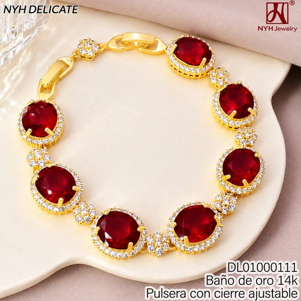 PULSERA BAÑO DE ORO 14K.OV.ZIRC.ROJA C/BORDE ZIRC, GXLW10B (OC.)