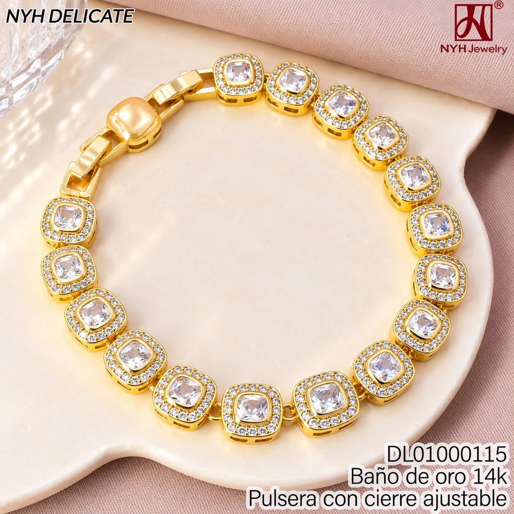 PULSERA BAÑO DE ORO 14K.CD.ZIRC.C/BORDE ZIRC. ZWQ734A (OC.)