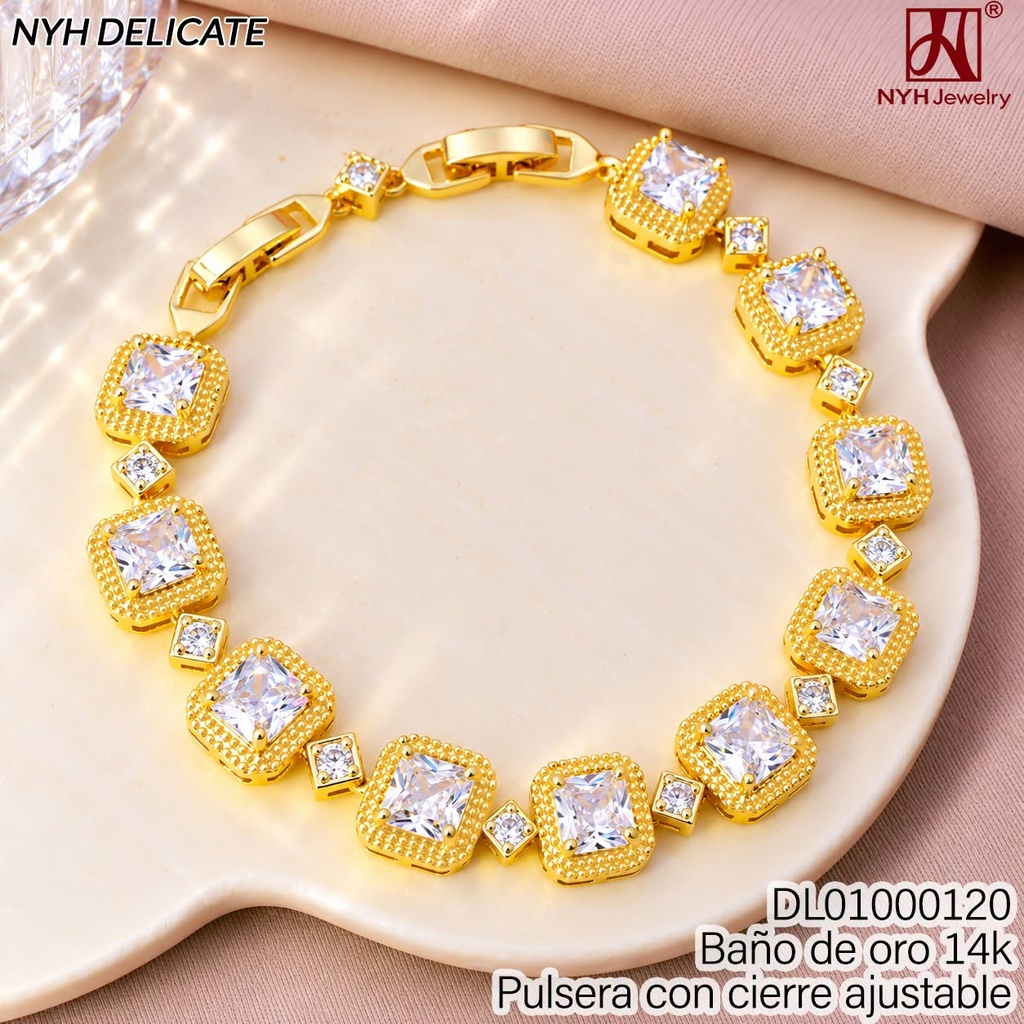 PULSERA BAÑO DE ORO 14K.CD.ZIRC.C/BORDE DOR GXLW14D (OC.)