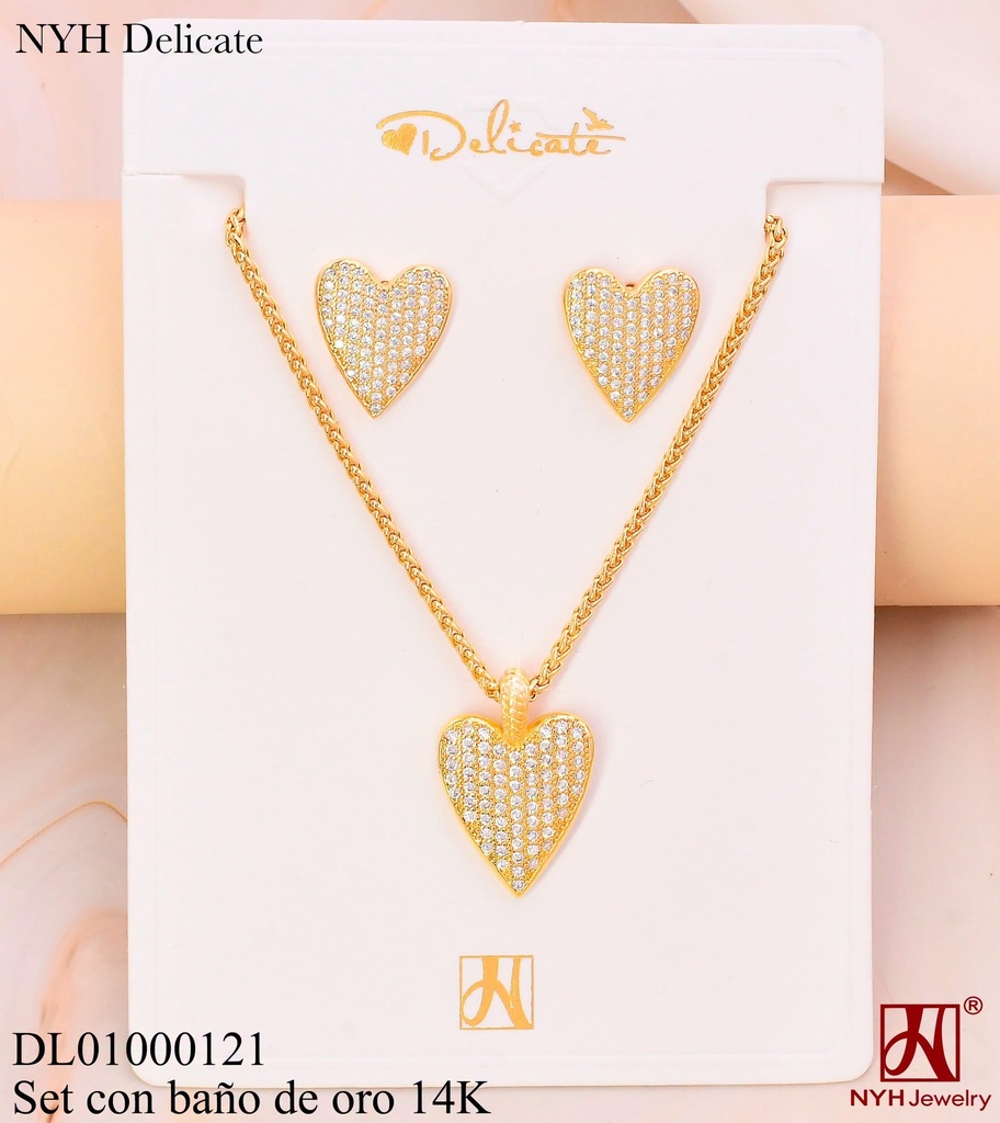SET BAÑO DE ORO 14K.CORAZON ZIRCONIAS WD5744A MR (OC.)
