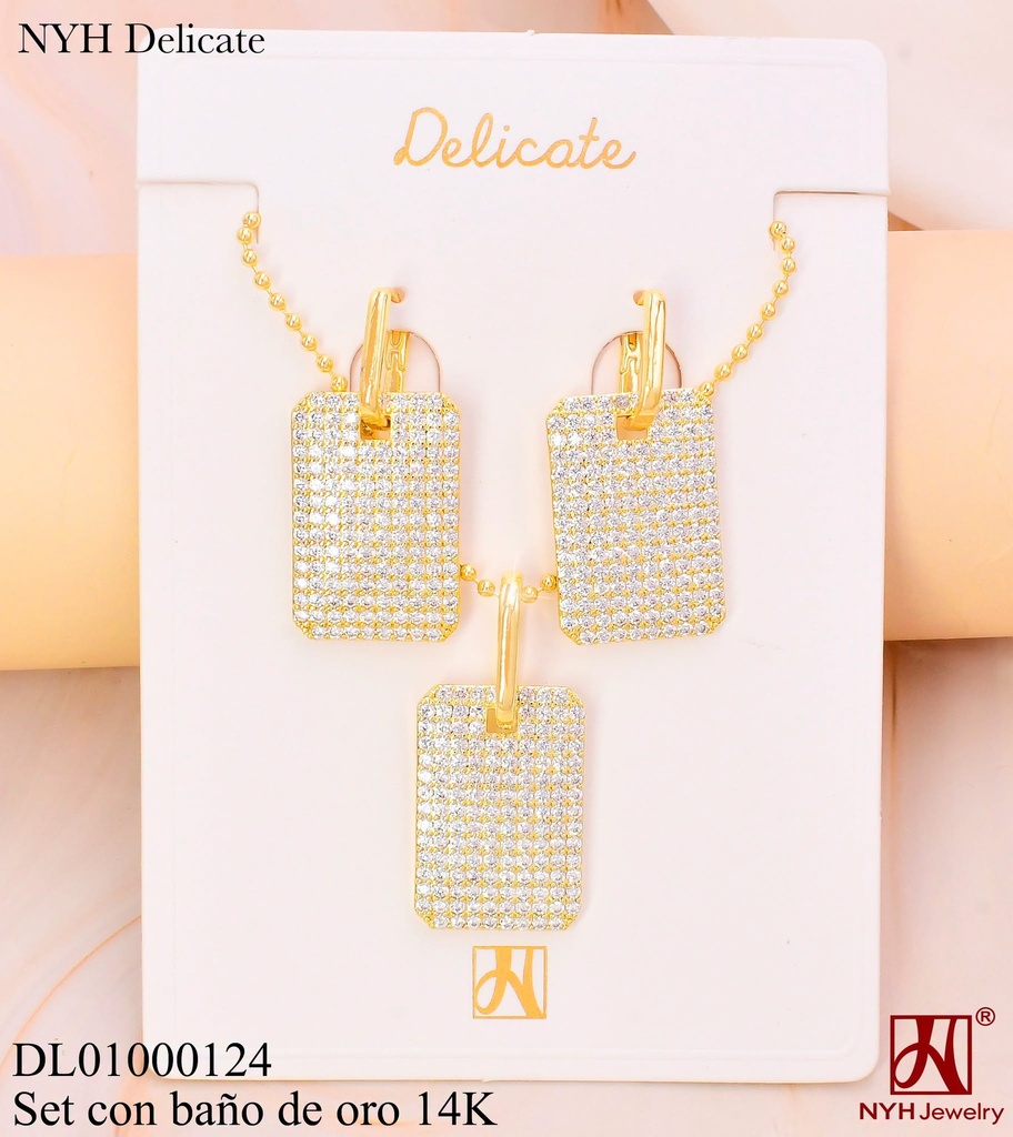 SET BAÑO DE ORO 14K.RECT.GR.VERTICAL ZIRCONIAS CX337A (OC.)