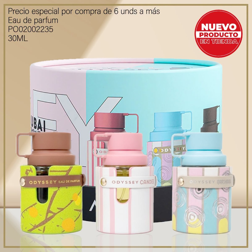 ESTUCHE PERFUME ORIGINAL ARMAF ODYSSEY WHELL DUBAI CHOCOLATE+MARSHMALLOW+CANDEE 30ML/1.0 * 3PCS