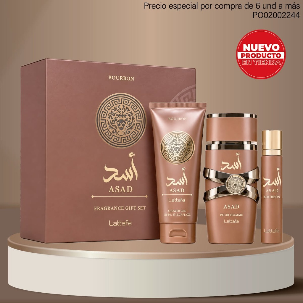 ESTUCHE 3PCS LATTAFA ASAD BOURBON 100ML EDP+12ML+100ML