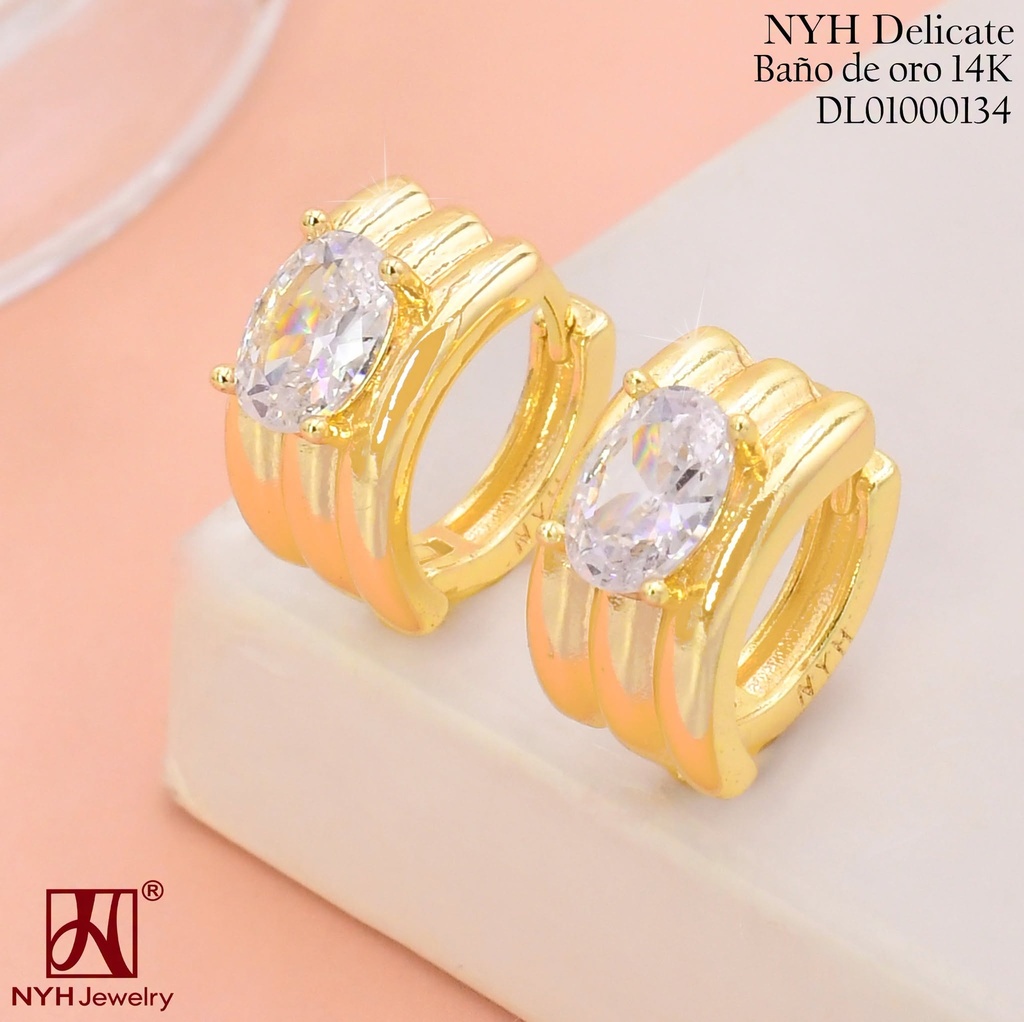 ARETES HUGGIES BAÑO DE ORO 14K. OV.ZIRCONIA GSH1210J (OC.)