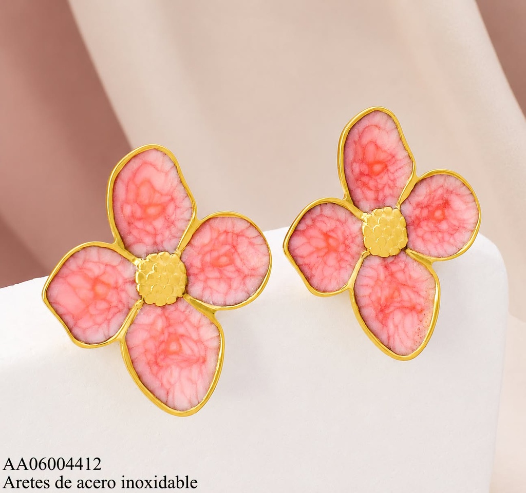 ARETES FLOR ESMALTADA ROSADA WH00066 (10C).