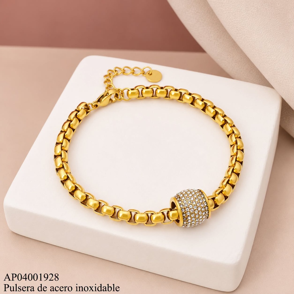 PULSERA ESLAB. VENECIANO / CILINDRO ZIRC. WH000282 (10C).