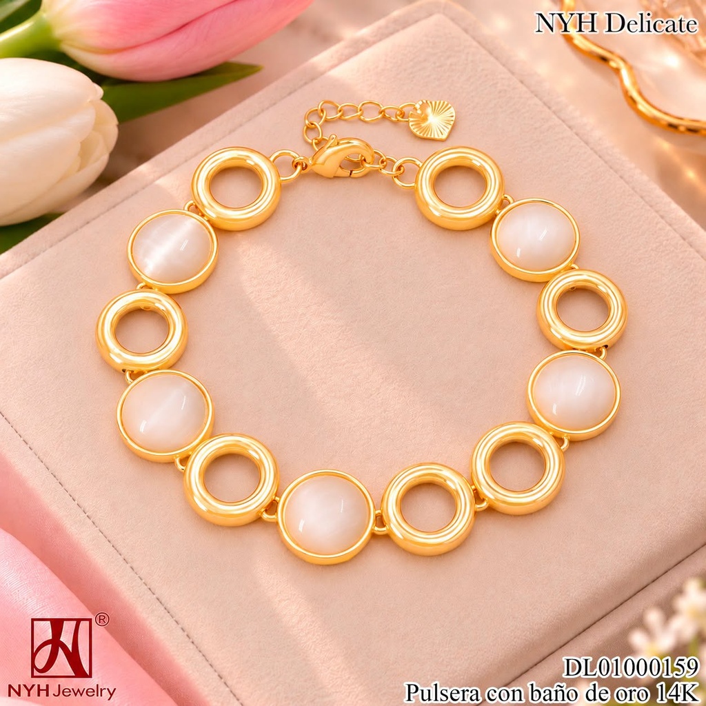 PULSERA BAÑO DE ORO 14K.  CROQUI RD/CIRC. CREMA WD5046A (OC.)