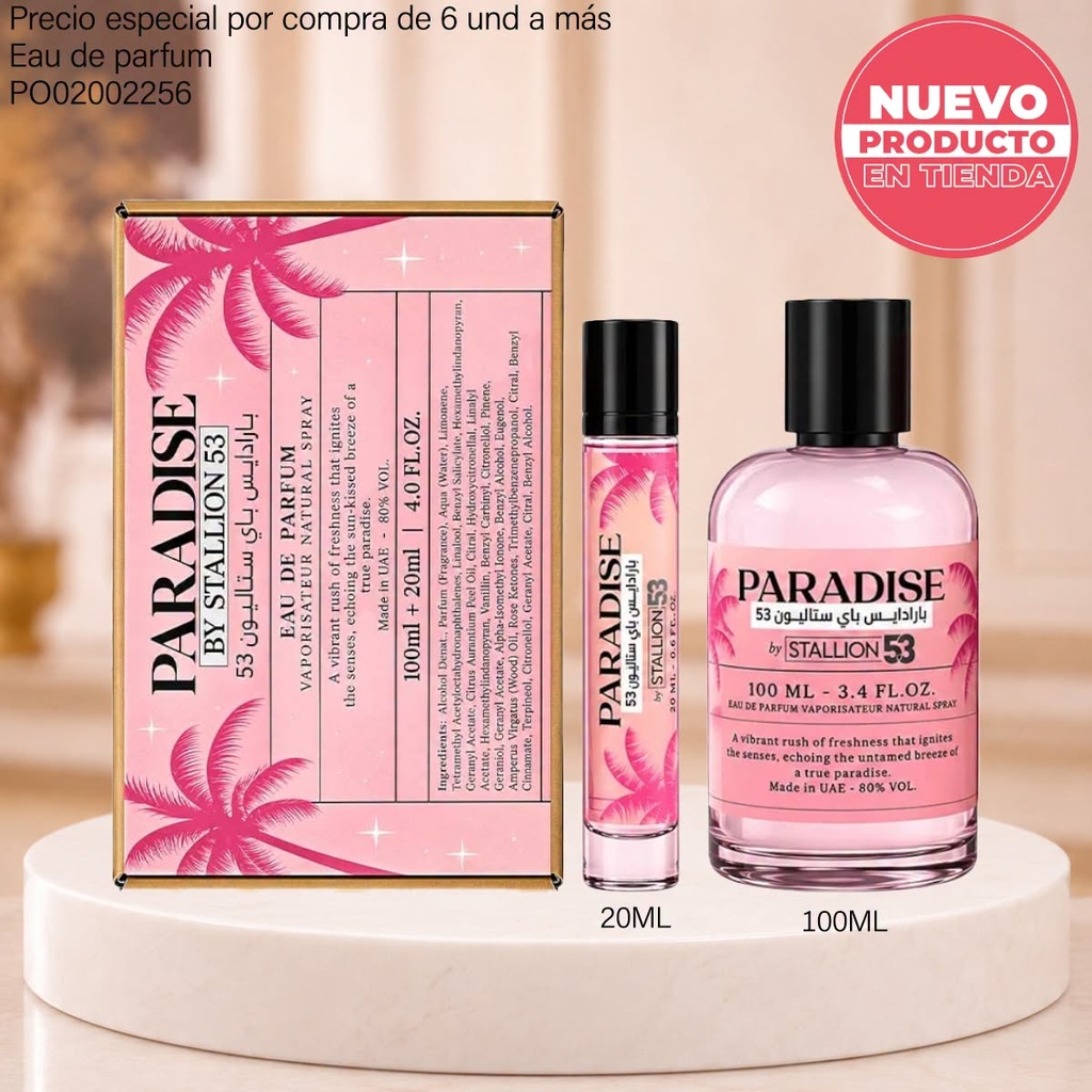 ESTUCHE PERFUMES 2PCS PARADISE BY STALLION 53 WOMEN 100ML+20ML EDP
