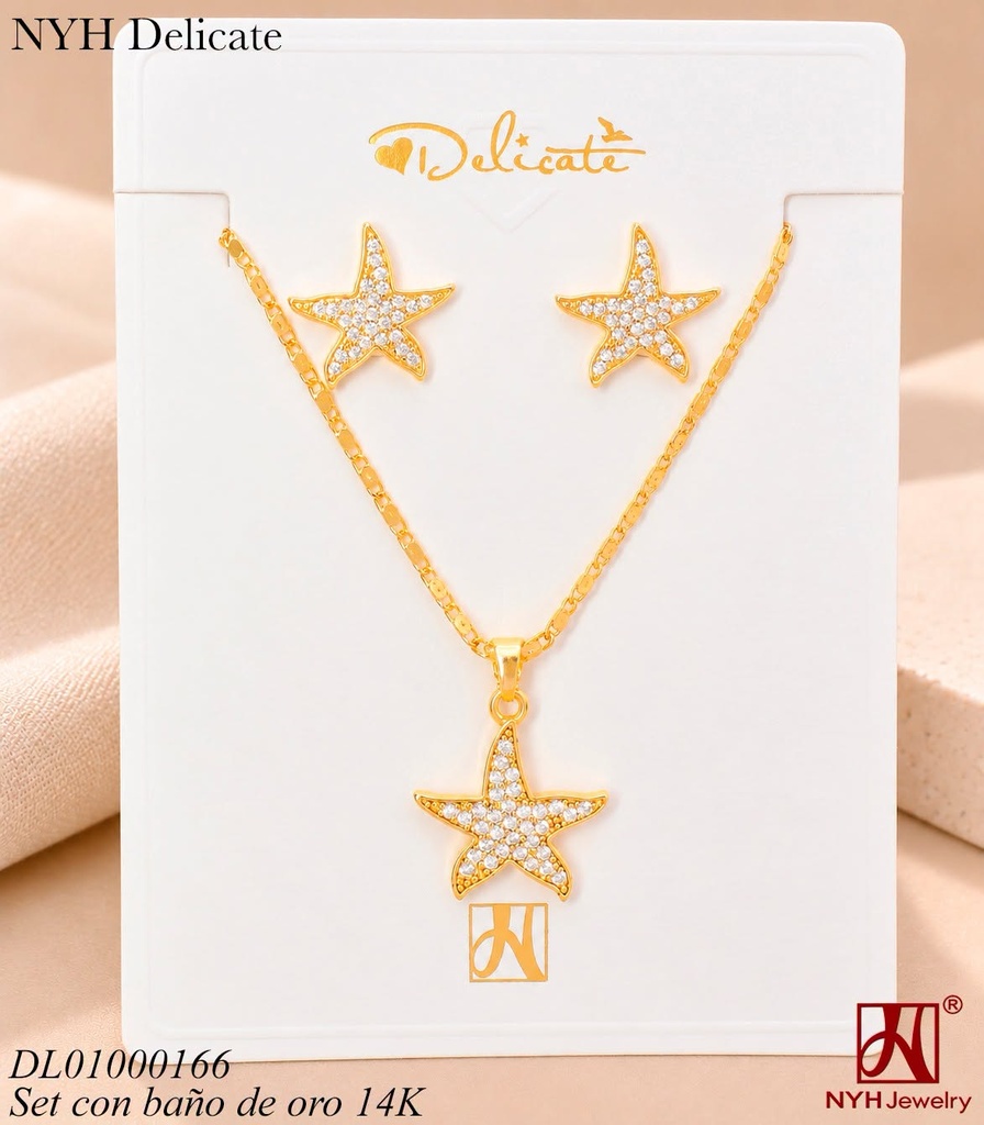 SET BAÑO DE ORO 14K. ESTRELLA ZIRCONIAS YAH465A MR (OC.)
